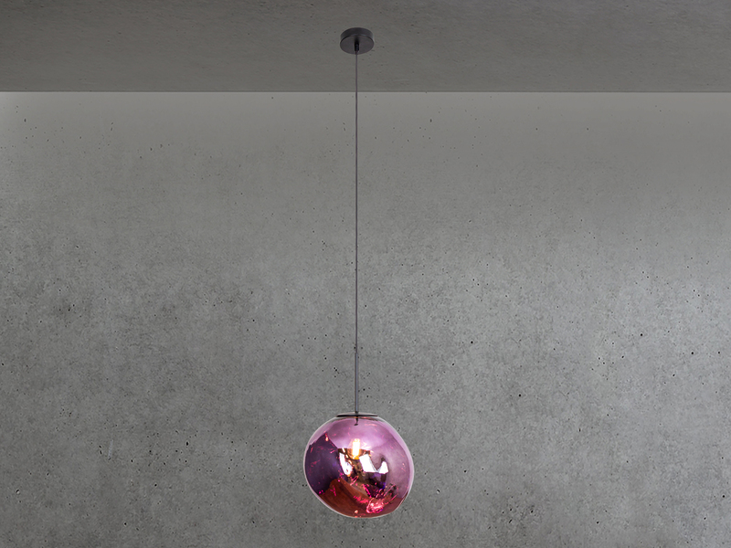 Pendelleuchte CANOPUS einflammig mit ausgefallener Glaskugel Violett, Ø 28cm