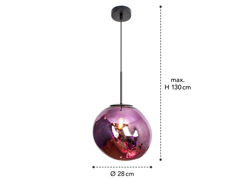 Pendelleuchte CANOPUS einflammig mit ausgefallener Glaskugel Violett, Ø 28cm