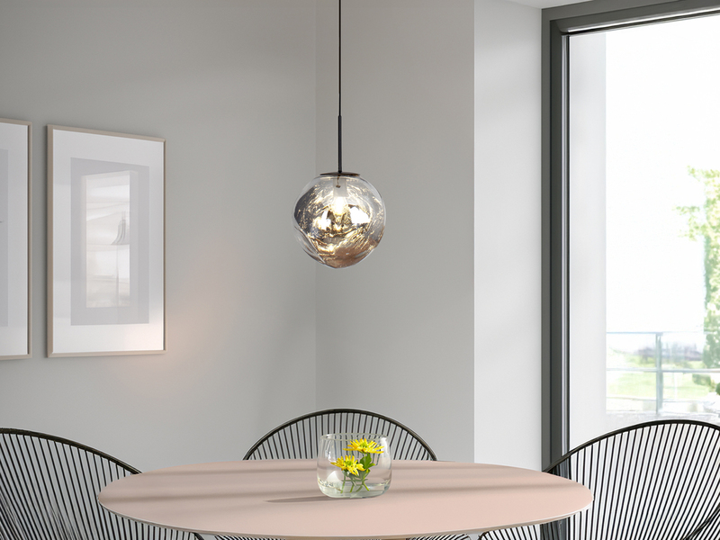 LED Pendelleuchte einflammig mit ausgefallener Glaskugel in Weiß, Ø 28cm