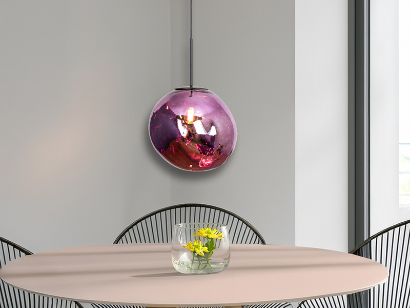 LED Pendelleuchte einflammig mit ausgefallener Glaskugel in Violett, Ø 28cm