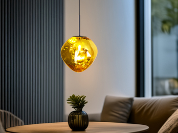 LED Pendelleuchte einflammig mit ausgefallener Glaskugel in Gelbgold, Ø 28cm
