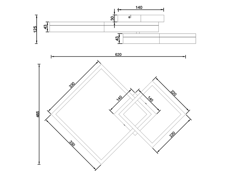 Große Deckenleuchte CAMINO Schwarz mit 2 LED Leuchteinheiten, Breite 62cm