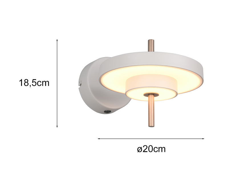 Dimmbare LED Wandleuchte KEATON im modernen Design, Hellgrau Höhe 18,5cm