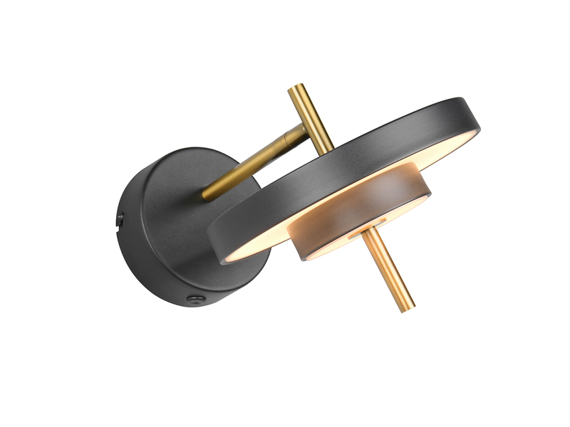 Dimmbare LED Wandleuchte KEATON im modernen Design, Schwarz Gold, Höhe 18,5cm