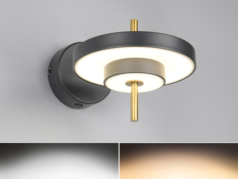Dimmbare LED Wandleuchte KEATON im modernen Design, Schwarz Gold, Höhe 18,5cm
