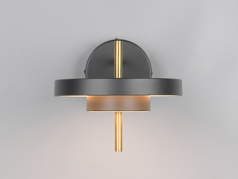 Dimmbare LED Wandleuchte KEATON im modernen Design, Schwarz Gold, Höhe 18,5cm