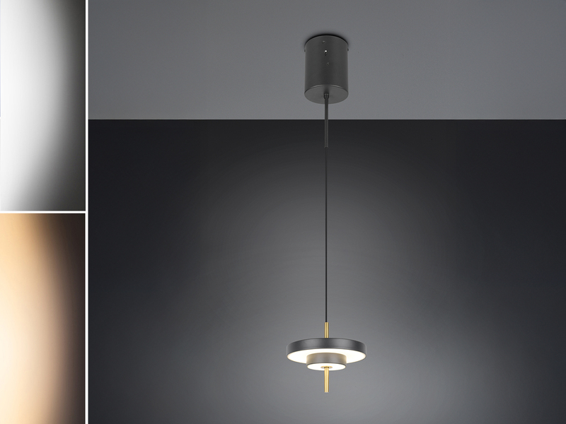Kleine dimmbare LED Pendelleuchte KEATON im modernen Design, Schwarz Gold Ø 20cm