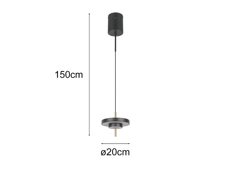 Kleine dimmbare LED Pendelleuchte KEATON im modernen Design, Schwarz Gold Ø 20cm