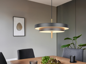 Dimmbare LED Pendelleuchte KEATON im modernen Design, Schwarz Gold Ø 40cm