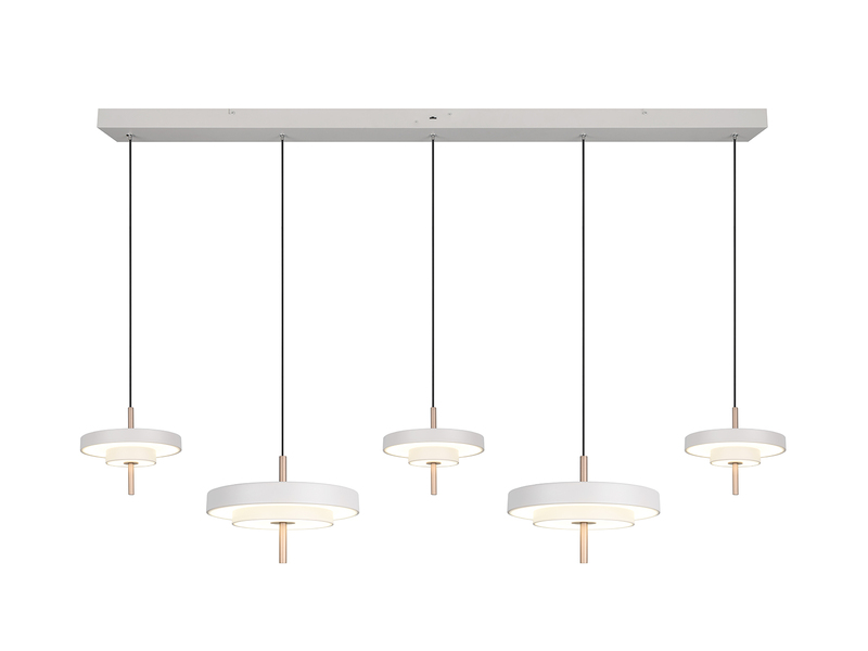 Große moderne LED Pendelleuchte KEATON 5-flammig, Hellgrau Breite 140cm