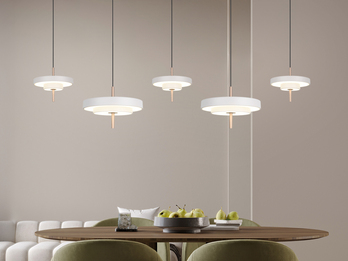 Große moderne LED Pendelleuchte KEATON 5-flammig, Hellgrau Breite 140cm