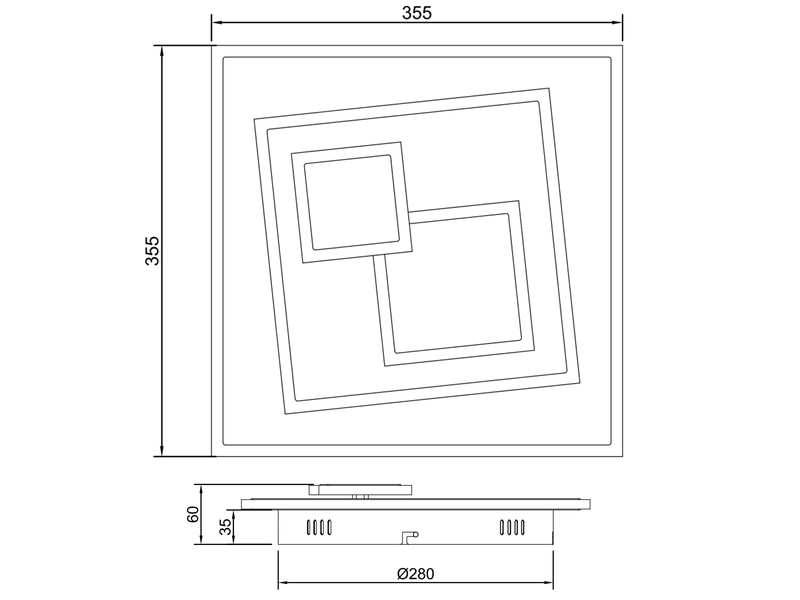 LED Deckenleuchte DEGAS flach dimmbar Fernbedienung, Quadrat 36cm