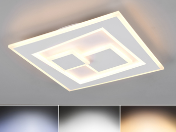 LED Deckenleuchte DEGAS ultraflach mit Fernbedienung, dimmbar Weiß, Quadrat 36cm