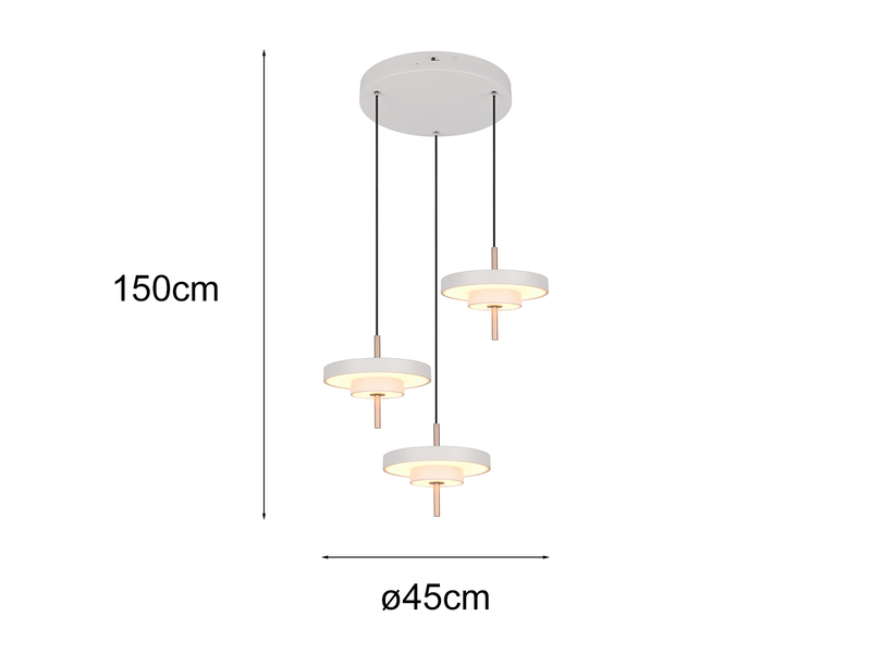 Moderne dimmbare LED Pendelleuchte KEATON 3-flammig, Hellgrau Ø 45cm
