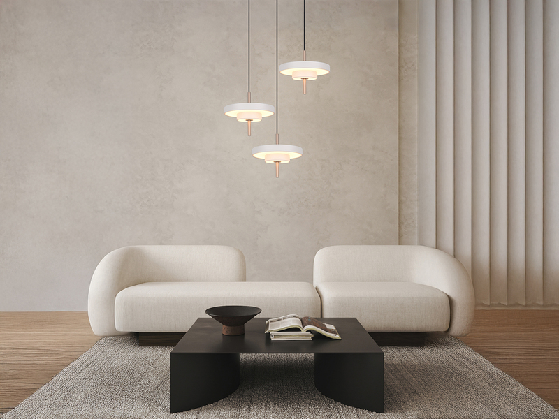 Moderne dimmbare LED Pendelleuchte KEATON 3-flammig, Hellgrau Ø 45cm