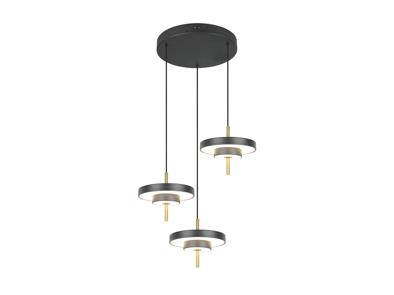 Moderne dimmbare LED Pendelleuchte KEATON 3-flammig, Schwarz Gold Ø 45cm