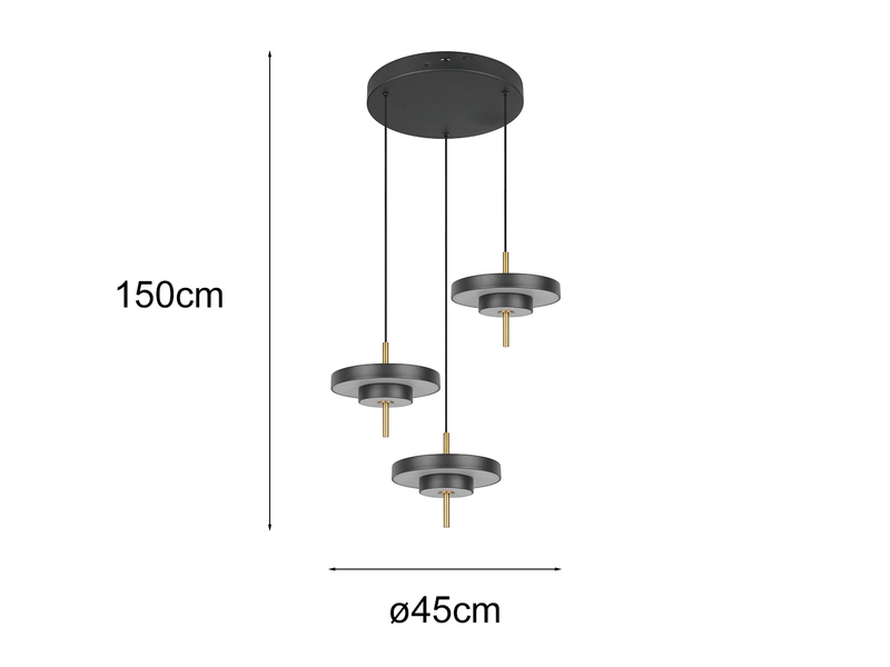 Moderne dimmbare LED Pendelleuchte KEATON 3-flammig, Schwarz Gold Ø 45cm
