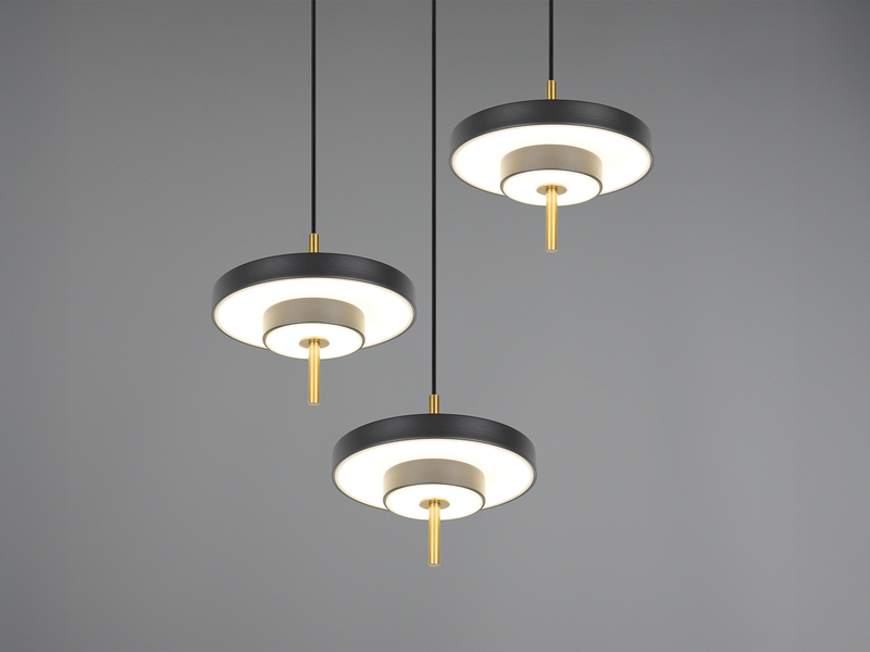 Moderne dimmbare LED Pendelleuchte KEATON 3-flammig, Schwarz Gold Ø 45cm