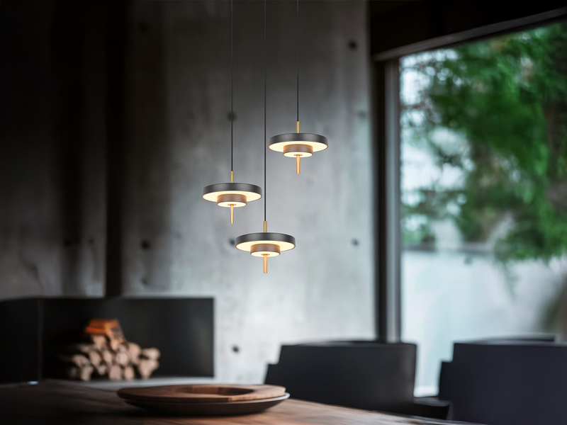 Moderne dimmbare LED Pendelleuchte KEATON 3-flammig, Schwarz Gold Ø 45cm