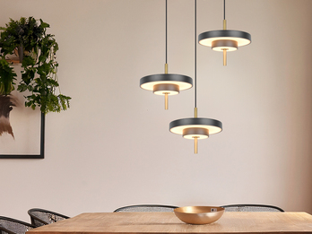 Moderne dimmbare LED Pendelleuchte KEATON 3-flammig, Schwarz Gold Ø 45cm
