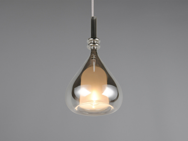 Pendelleuchte ALDEA klein 1-flammig mit Rauchglas Chrom verspiegelt, Ø 16cm