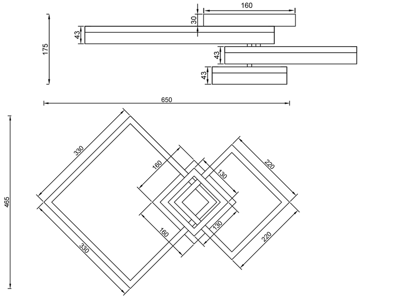 Große Deckenleuchte CAMINO Weiß mit 3 LED Leuchteinheiten, Breite 65cm