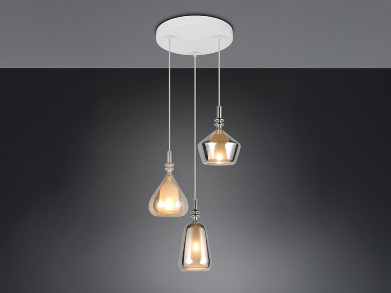 Cluster Pendelleuchte ALDEA 3-flammig Glas Bernstein & Chrom verspiegelt, Ø 35cm