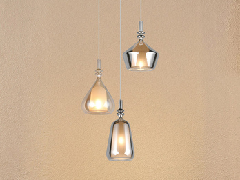 Cluster Pendelleuchte ALDEA 3-flammig Glas Bernstein & Chrom verspiegelt, Ø 35cm