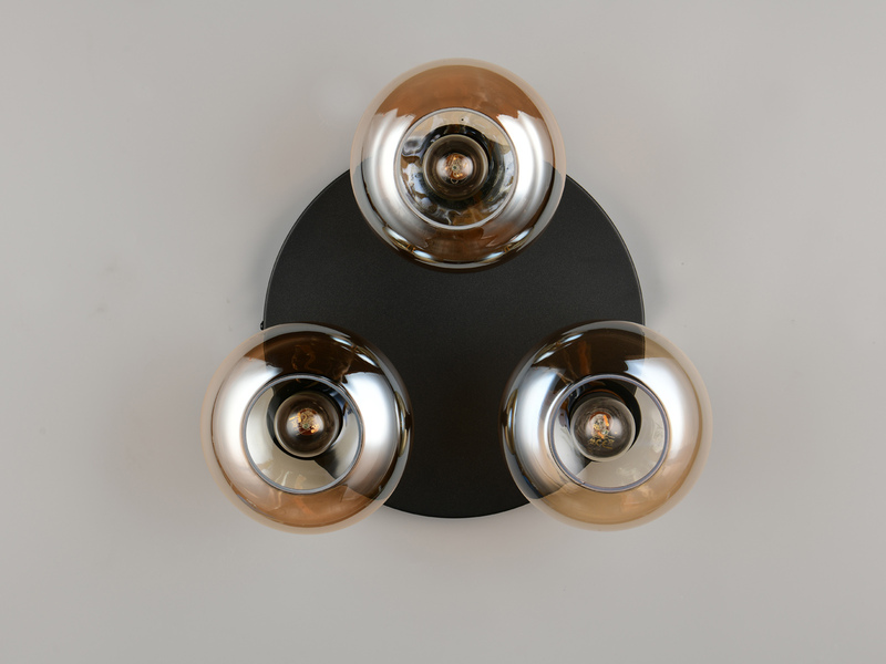 Deckenleuchte DIVINA rund mit 3 Glas Lampenschirmen Bernsteinfarbig, Ø 39cm