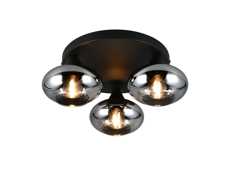 Deckenleuchte DIVINA rund mit 3 Rauchglas Lampenschirmen, Ø 39cm