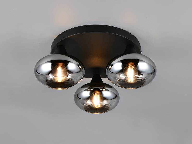 Deckenleuchte DIVINA rund mit 3 Rauchglas Lampenschirmen, Ø 39cm