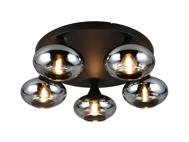 Deckenleuchte DIVINA rund mit 5 Rauchglas Lampenschirmen, Ø 49cm