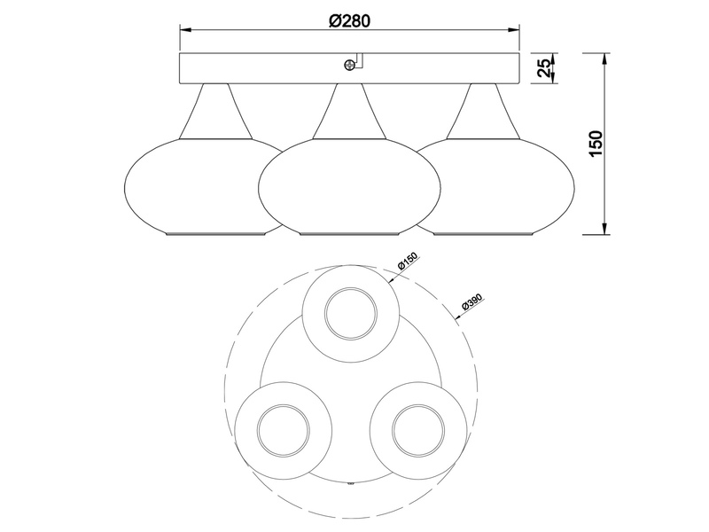 LED Deckenleuchte rund mit 3 Glas Lampenschirmen Bernsteinfarbig, Ø 39cm