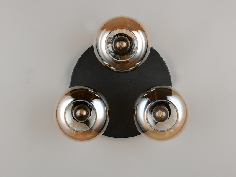 LED Deckenleuchte rund mit 3 Glas Lampenschirmen Bernsteinfarbig, Ø 39cm