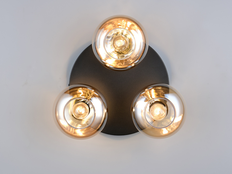 LED Deckenleuchte rund mit 3 Glas Lampenschirmen Bernsteinfarbig, Ø 39cm