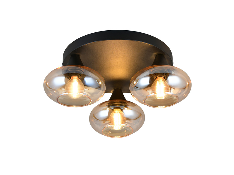 LED Deckenleuchte rund mit 3 Glas Lampenschirmen Bernsteinfarbig, Ø 39cm