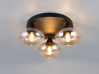 LED Deckenleuchte rund mit 3 Glas Lampenschirmen Bernsteinfarbig, Ø 39cm