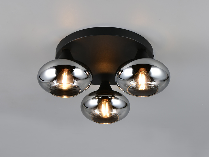 LED Deckenleuchte rund mit 3 Rauchglas Lampenschirmen, Ø 39cm