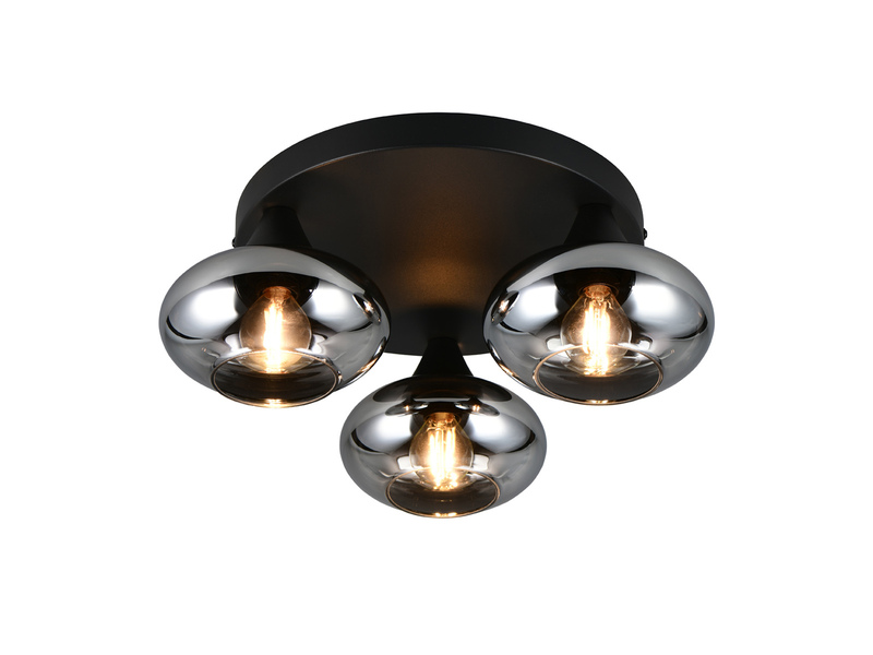 LED Deckenleuchte rund mit 3 Rauchglas Lampenschirmen, Ø 39cm