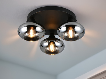 LED Deckenleuchte rund mit 3 Rauchglas Lampenschirmen, Ø 39cm