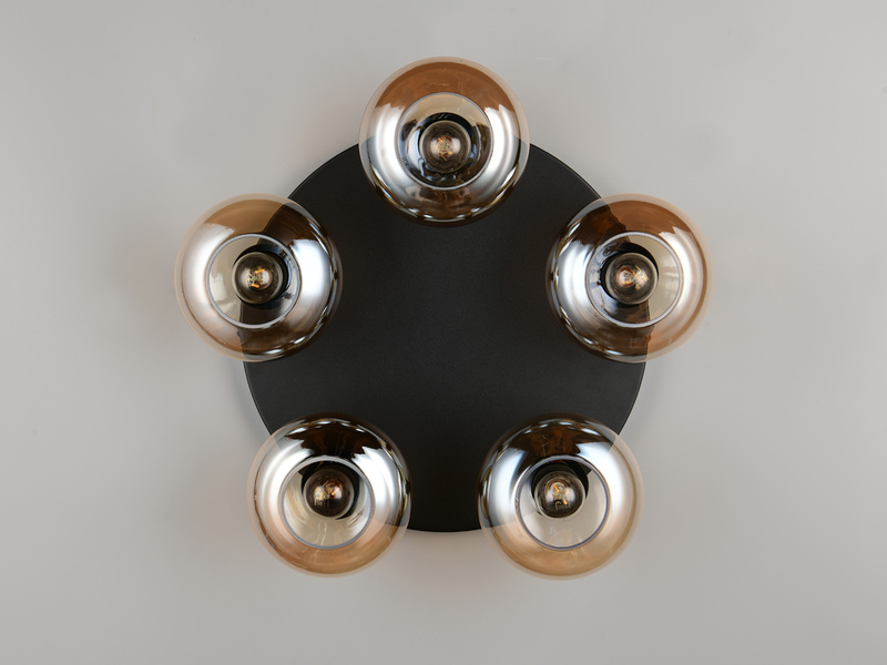 LED Deckenleuchte rund mit 5 Glas Lampenschirmen Bernsteinfarbig, Ø 49cm