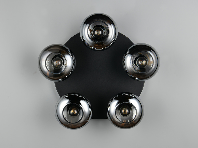 LED Deckenleuchte rund mit 5 Rauchglas Lampenschirmen, Ø 49cm