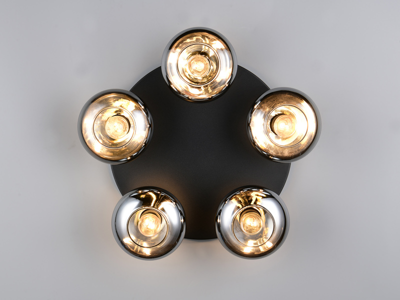 LED Deckenleuchte rund mit 5 Rauchglas Lampenschirmen, Ø 49cm