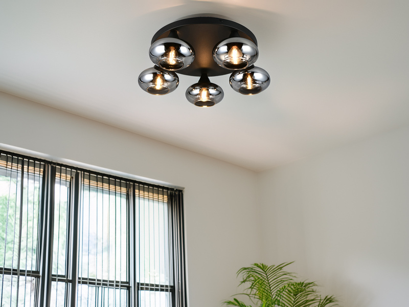 LED Deckenleuchte rund mit 5 Rauchglas Lampenschirmen, Ø 49cm