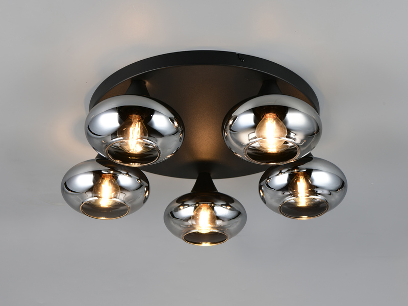 LED Deckenleuchte rund mit 5 Rauchglas Lampenschirmen, Ø 49cm