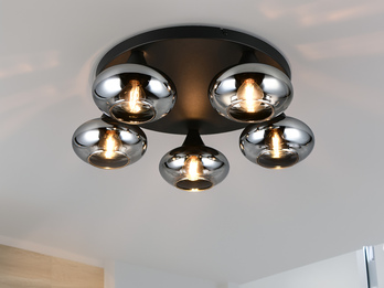 LED Deckenleuchte rund mit 5 Rauchglas Lampenschirmen, Ø 49cm