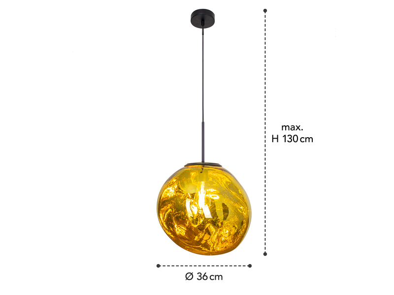 Pendelleuchte CANOPUS einflammig mit ausgefallener Glaskugel in Gelbgold, Ø 36cm