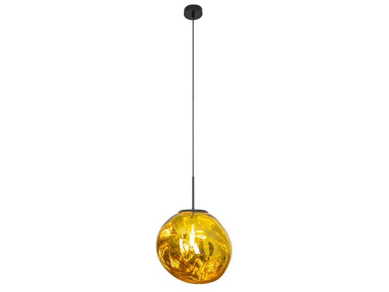 Pendelleuchte CANOPUS einflammig mit ausgefallener Glaskugel in Gelbgold, Ø 36cm