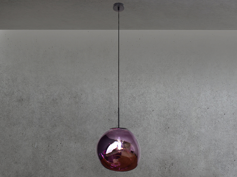 Pendelleuchte CANOPUS einflammig mit ausgefallener Glaskugel in Violett, Ø 36cm