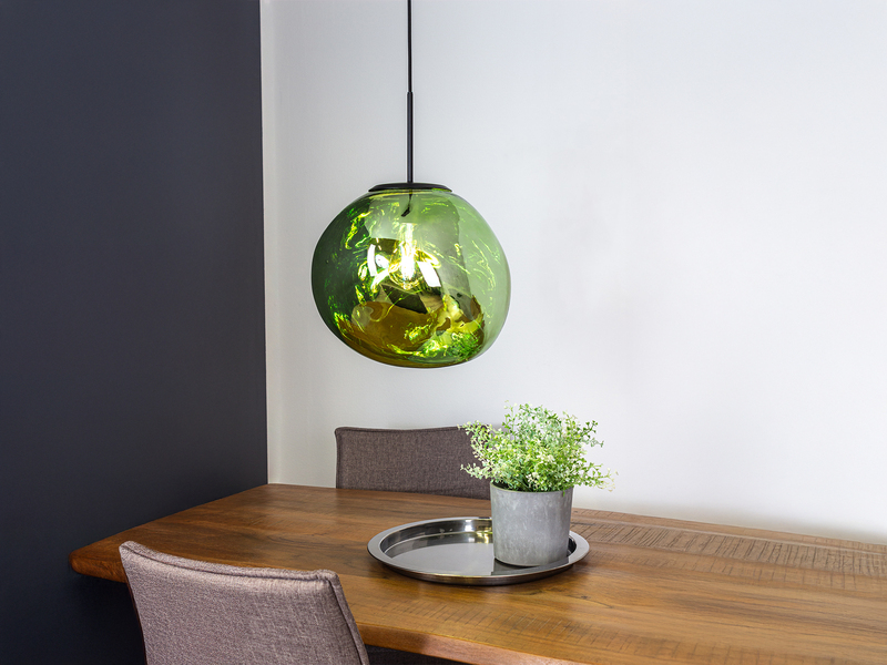 LED Pendelleuchte einflammig mit ausgefallener Glaskugel in Grün, Ø 36cm